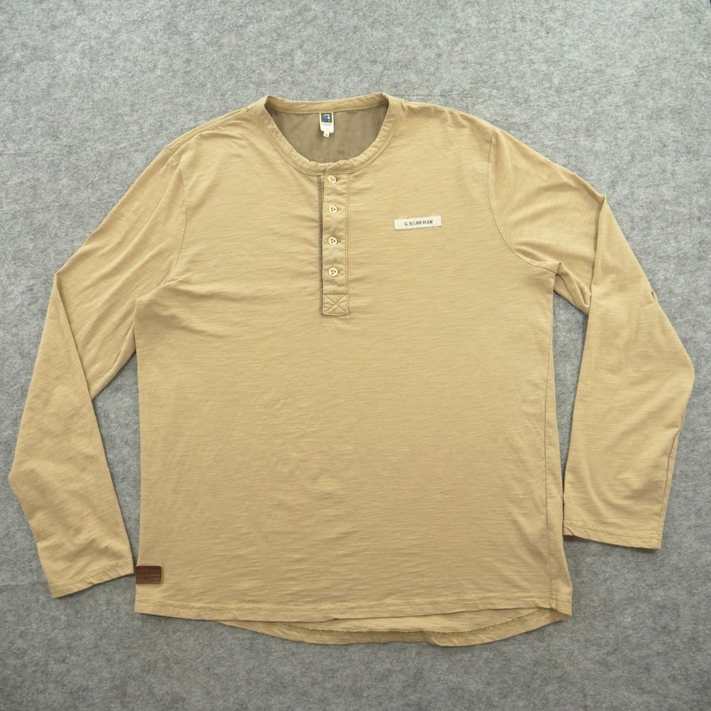 G-Star Casual Long-Sleeve Henley Shirt in Light Tan